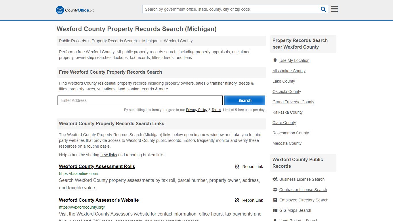 Property Records Search - Wexford County, MI (Assessments ...